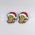Silicone Focal Beads Christmas Gingerbread Man Holding Green Character 20pcs
