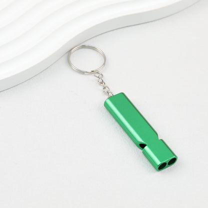 Survival Whistle Keychain Flat Aluminum Alloy Double Tube Self Defense