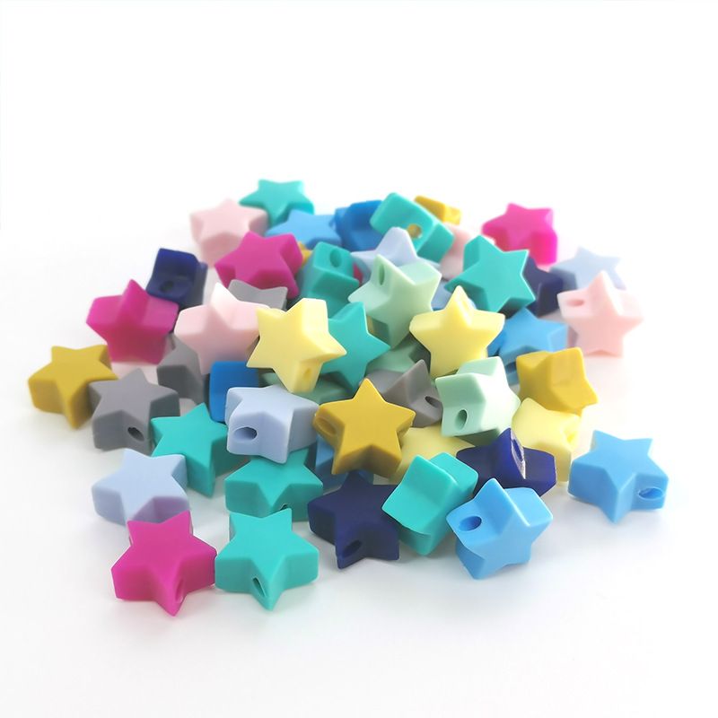 14mm Star Silicone Beads Solid Colors Matte Finish 50pcs 2