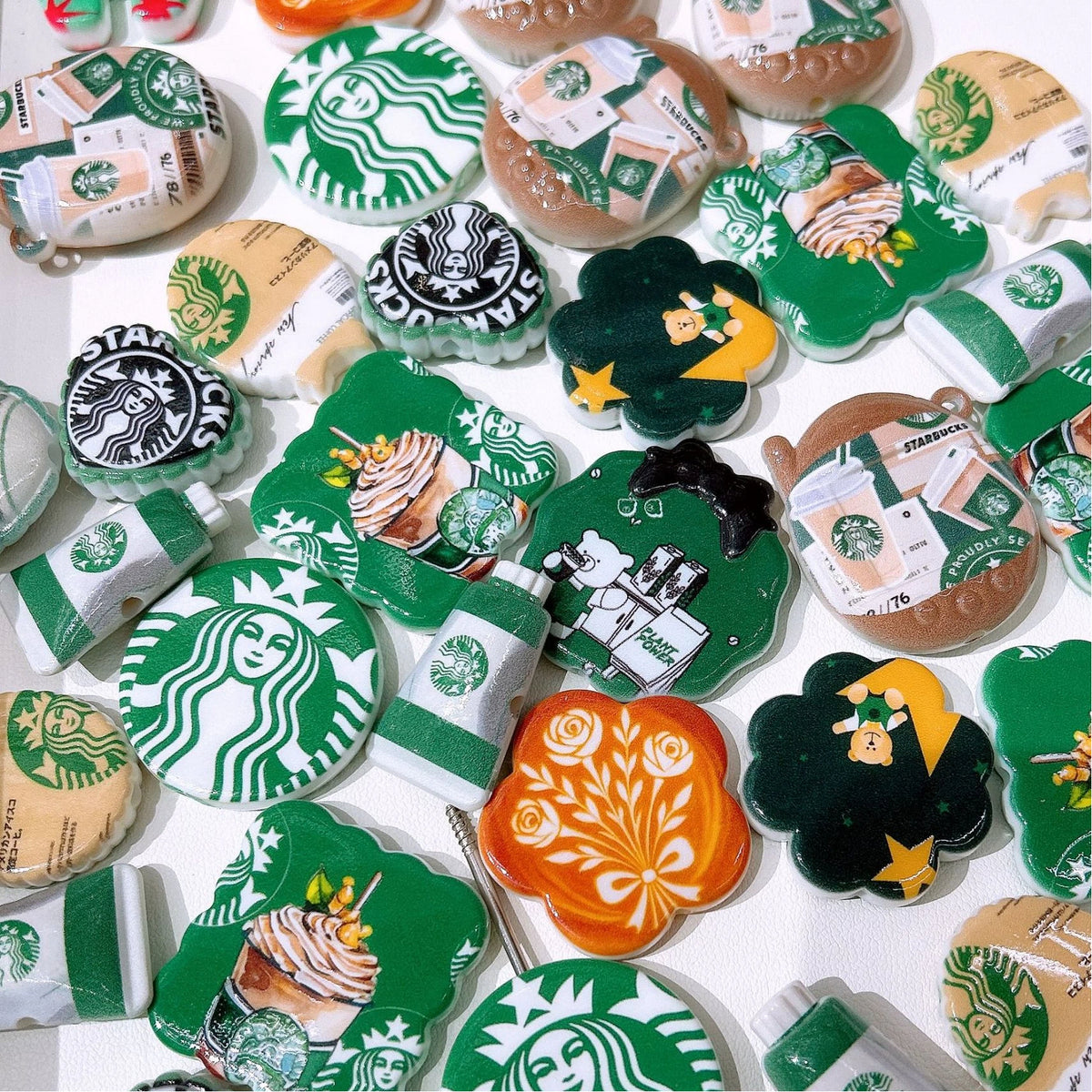 Mixed Shaped Acrylic Beads Double-Sided Starbuc Design 50pcs 5