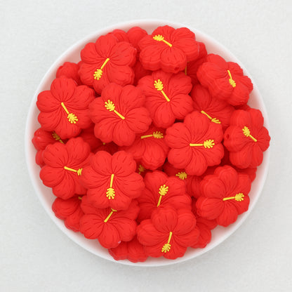 Deep Red Silicone Hibiscus Flower Focal Beads 20pcs 2