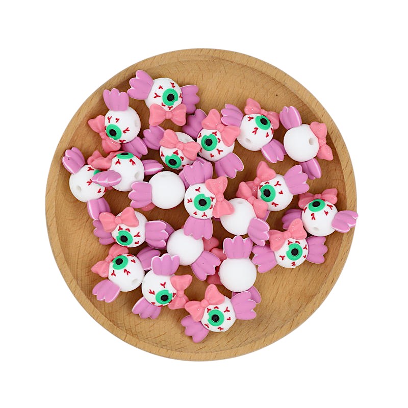 Silicone 3D Focal Beads Halloween Bow Eyes Glittery Pink Bow 20pcs 2