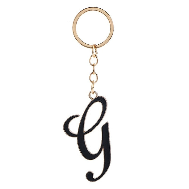 Metal Fashion Letter Keychain Black and Gold Script Design 11
