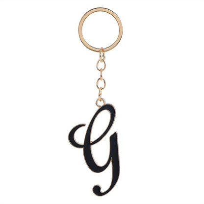Metal Fashion Letter Keychain Black and Gold Script Design 11