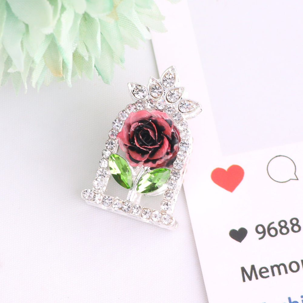24mm Rose Frame Rhinestone Beads Alloy Decorative 3pcs 8
