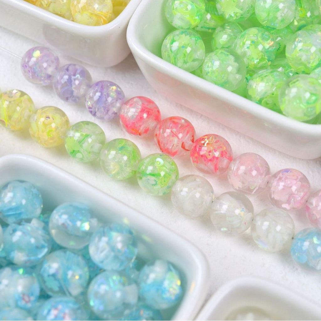 Summer Inspired 16mm Resin Round Beads with Sparkling Sequins 10pcs