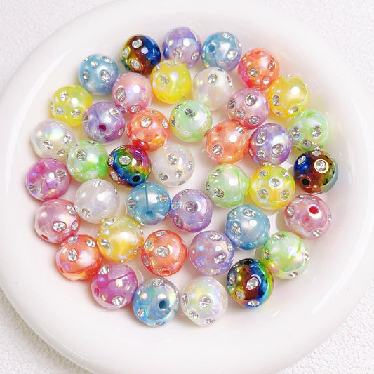 Diamond Round Acrylic Beads 16mm Glossy Faceted Mixed Colors 10pcs