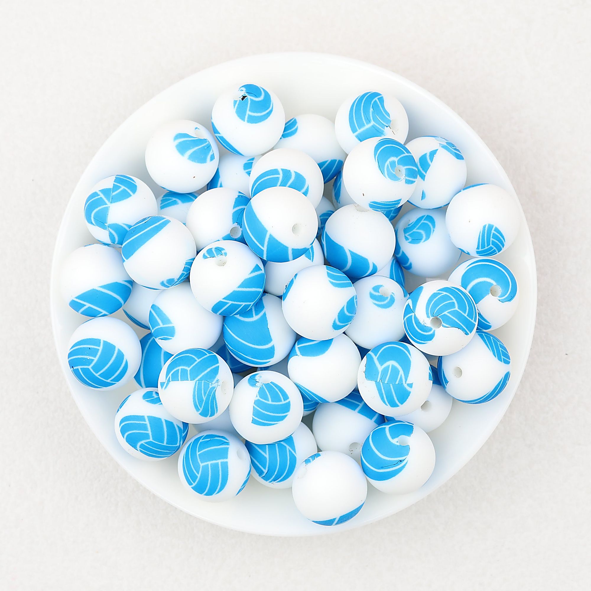 15mm Printed Pattern Silicone Beads Colorful Design 50pcs - Volleyball
