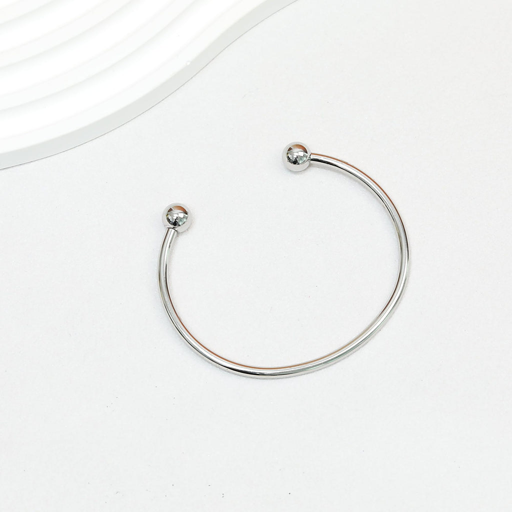 Beadable Bracelet Titanium Steel Electroplated C-Shaped Open Bangle - Small-Steel color
