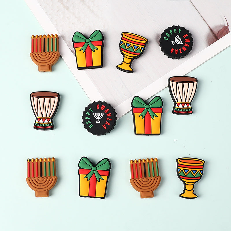Silicone Focal Beads Kwanza Festival Candles Drums Gift Symbols 20pcs 5