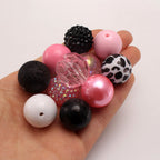 Bubblegum Beads 20mm Pink Black Cow Print Glossy Matte Chunky Mix 50pcs 4