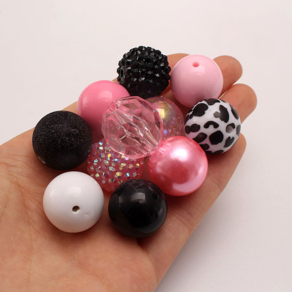 Bubblegum Beads 20mm Pink Black Cow Print Glossy Matte Chunky Mix 50pcs 4