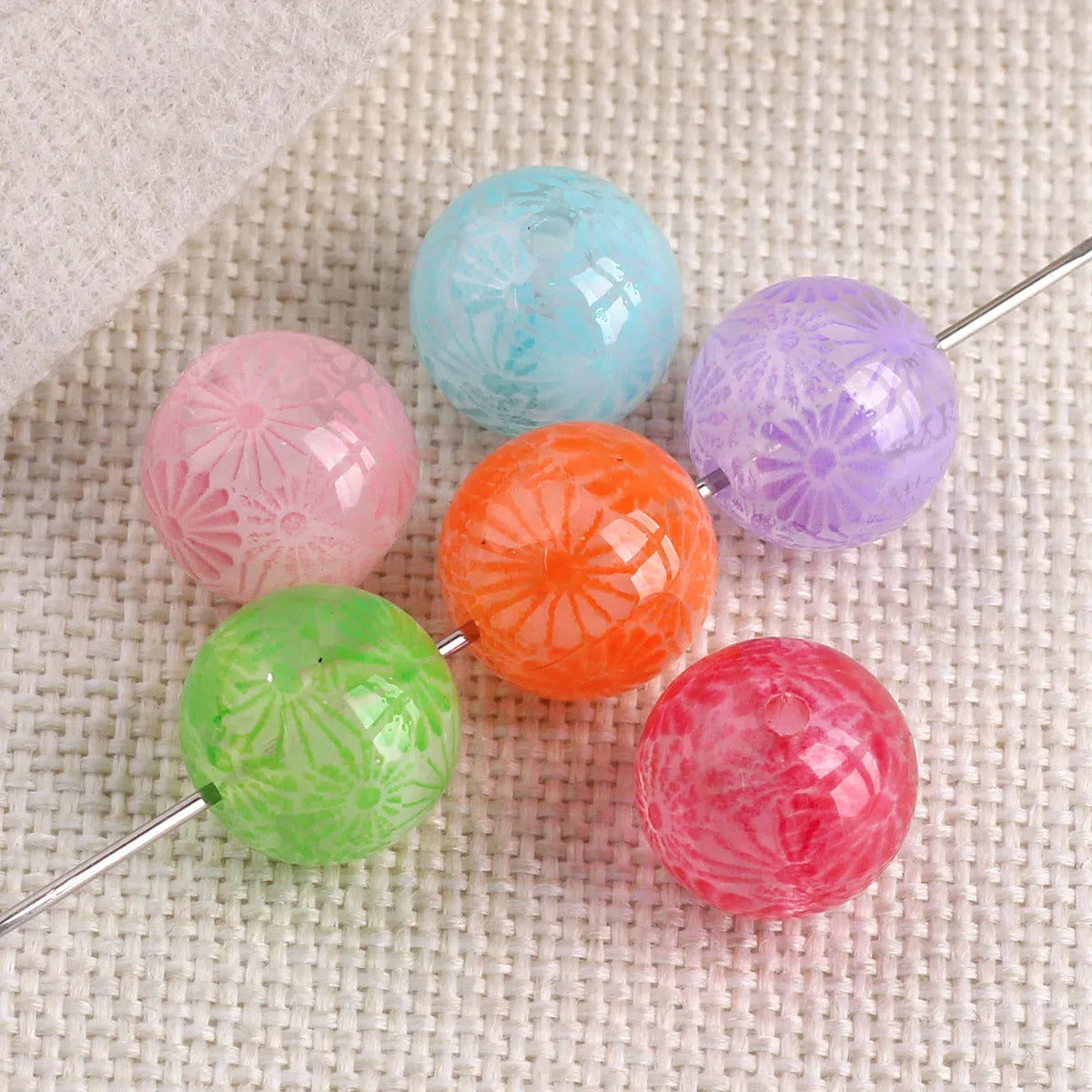 Transparent Fireworks Pattern Acrylic Beads 15mm Colorful 50pcs