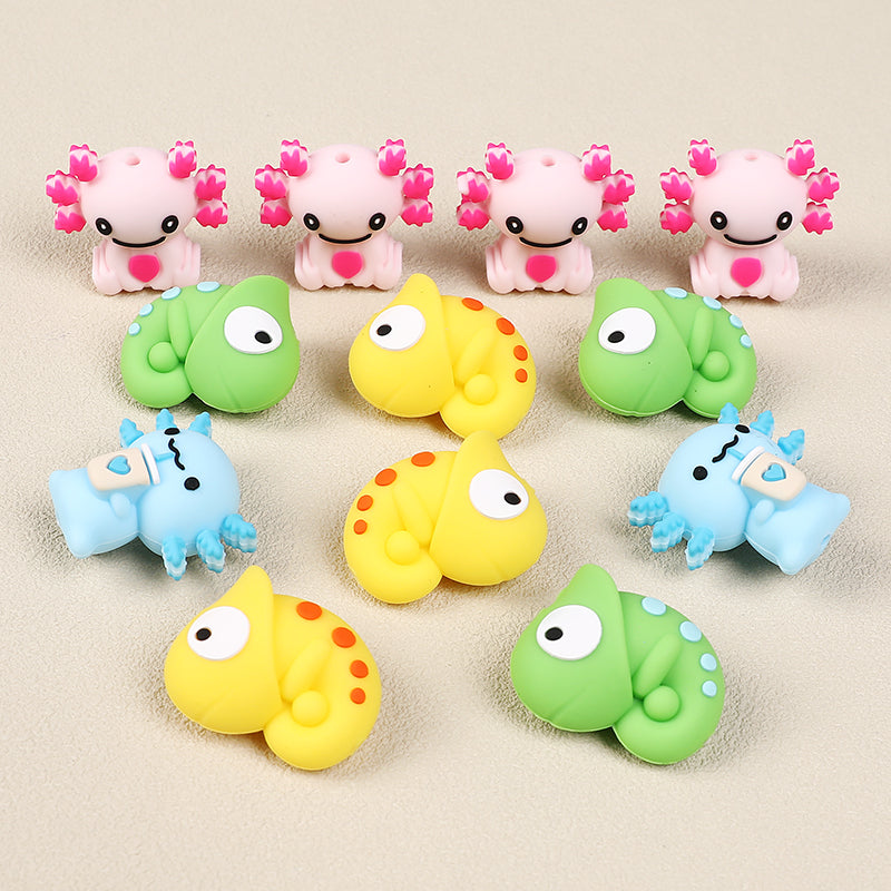 Silicone 3D Focal Beads Reptile Salamander Chameleon Expressive Eyes 20pcs