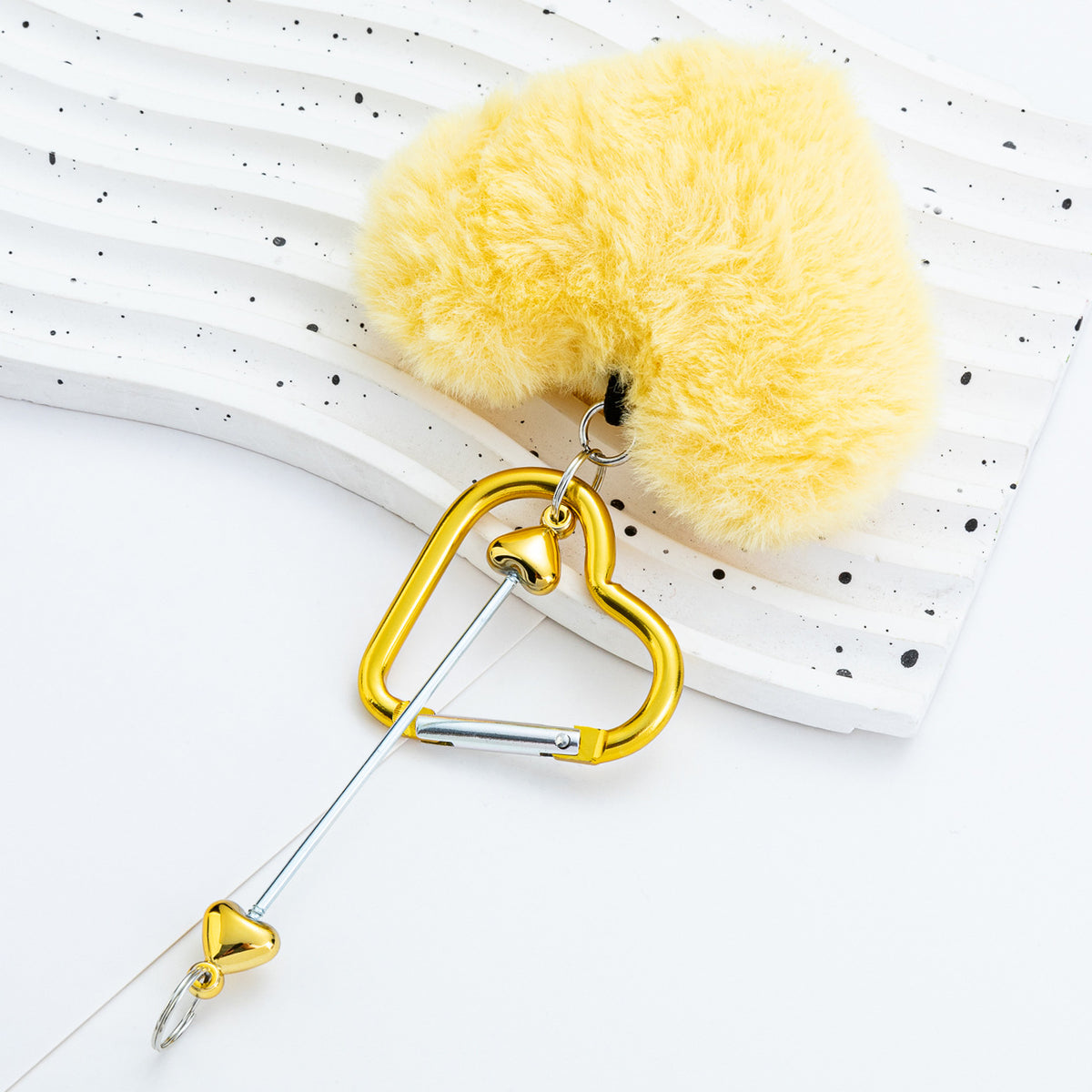 Beadable Metal Keychains With Heart Pom Poms