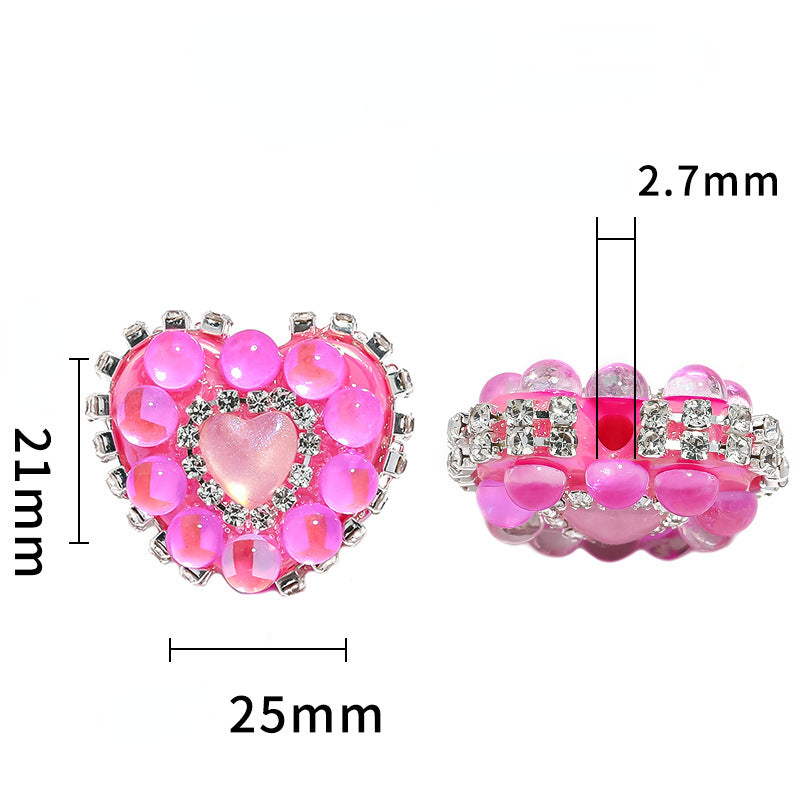 Chain Heart Acrylic Beads 21x25mm Rhinestone Colorful 5pcs 4
