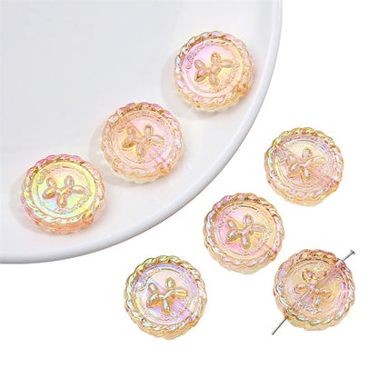 Flat Round Acrylic Beads 23mm Iridescent Puppy Wreath Design 8pcs 12