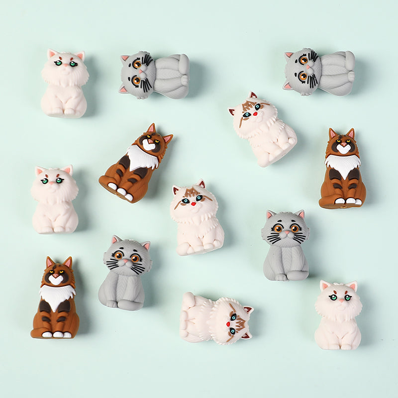 3D Cute Persian Maine Cat Silicone Focal Beads 20pcs 3