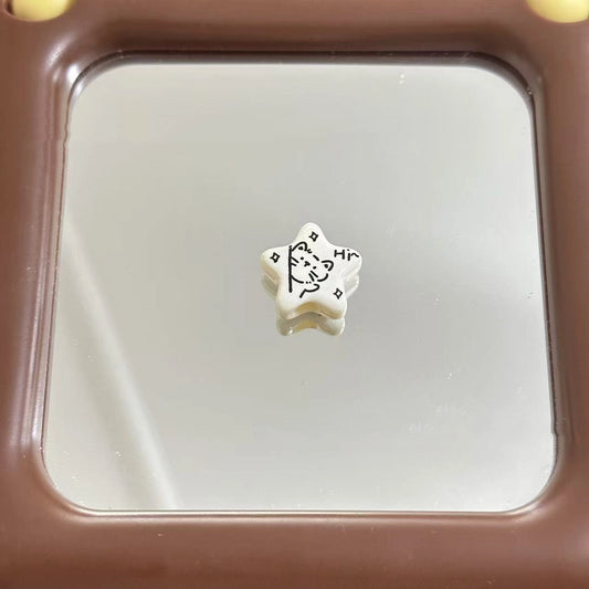 White Doodle Kitten Star Acrylic Beads 19mm Glossy 10pcs 2