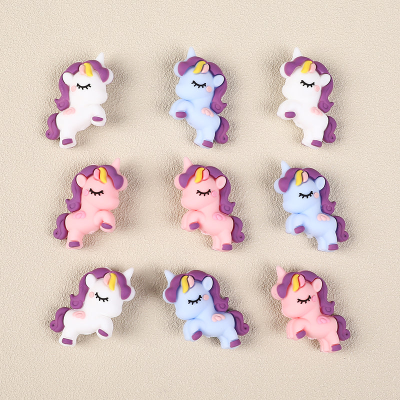 Silicone 3D Focal Beads Unicorn Pastel Colors Curly Manes 20pcs 2