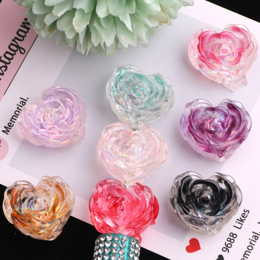 Rose Heart Shaped Acrylic Beads 24mm 5pcs 4