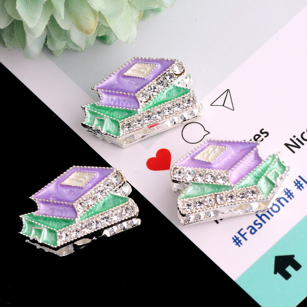 Alloy Rhinestone Stack of Books Beads 23mm 3pcs 8