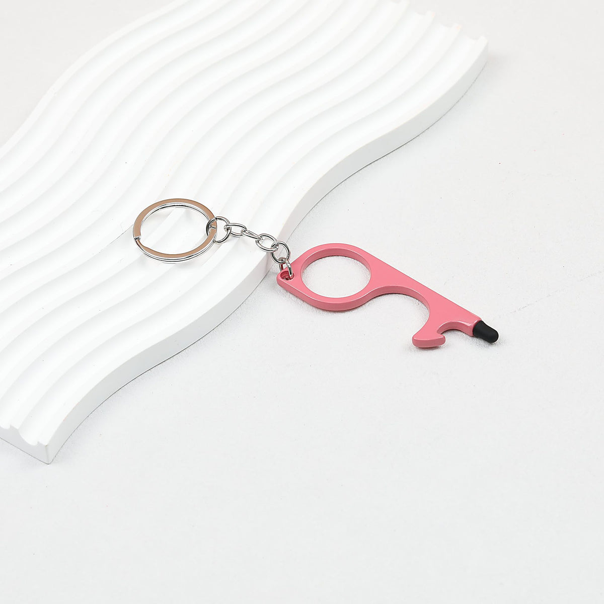 No Touch Door Opener Touchscreen Keychain Multifunctional Alloy - Pink