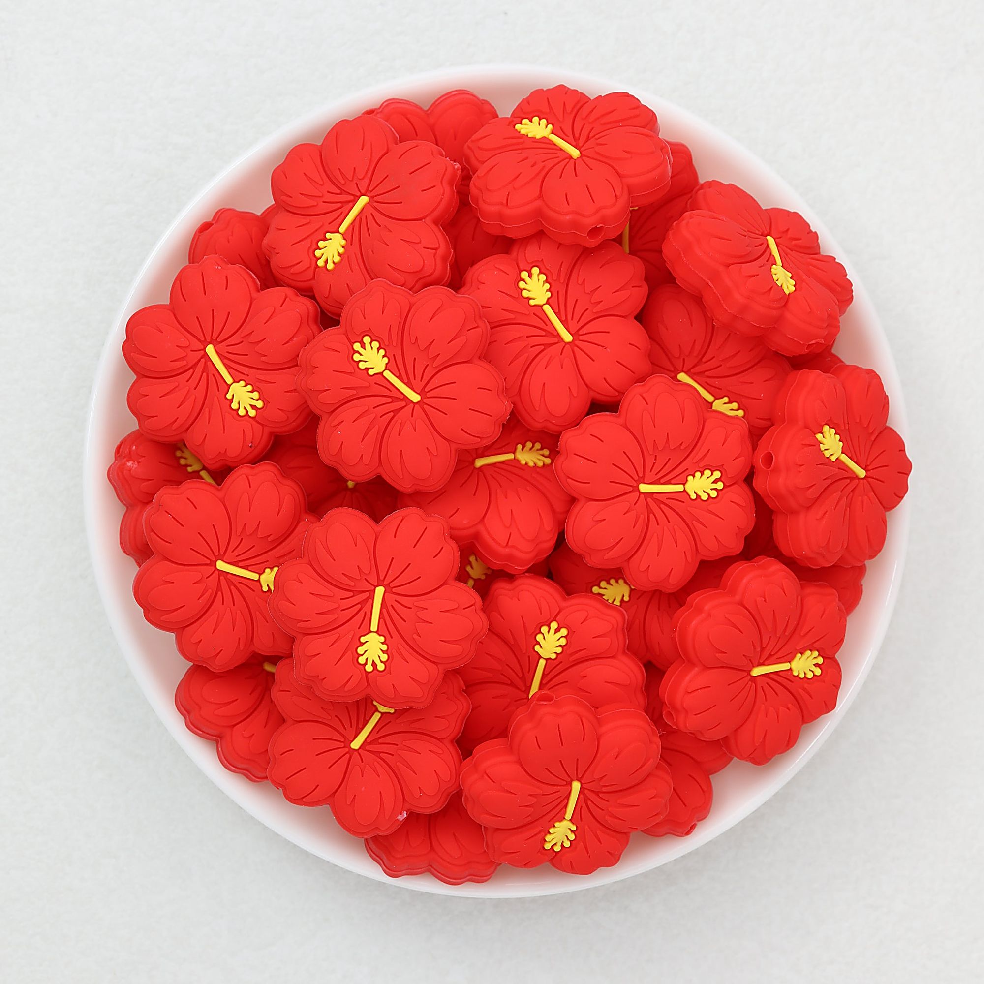 Deep Red Silicone Hibiscus Flower Focal Beads 20pcs