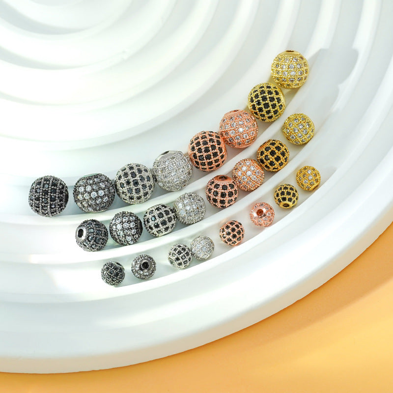 Fancy Zirconia Paved Brass Round Beads 6mm 8mm 10mm 30pcs 2