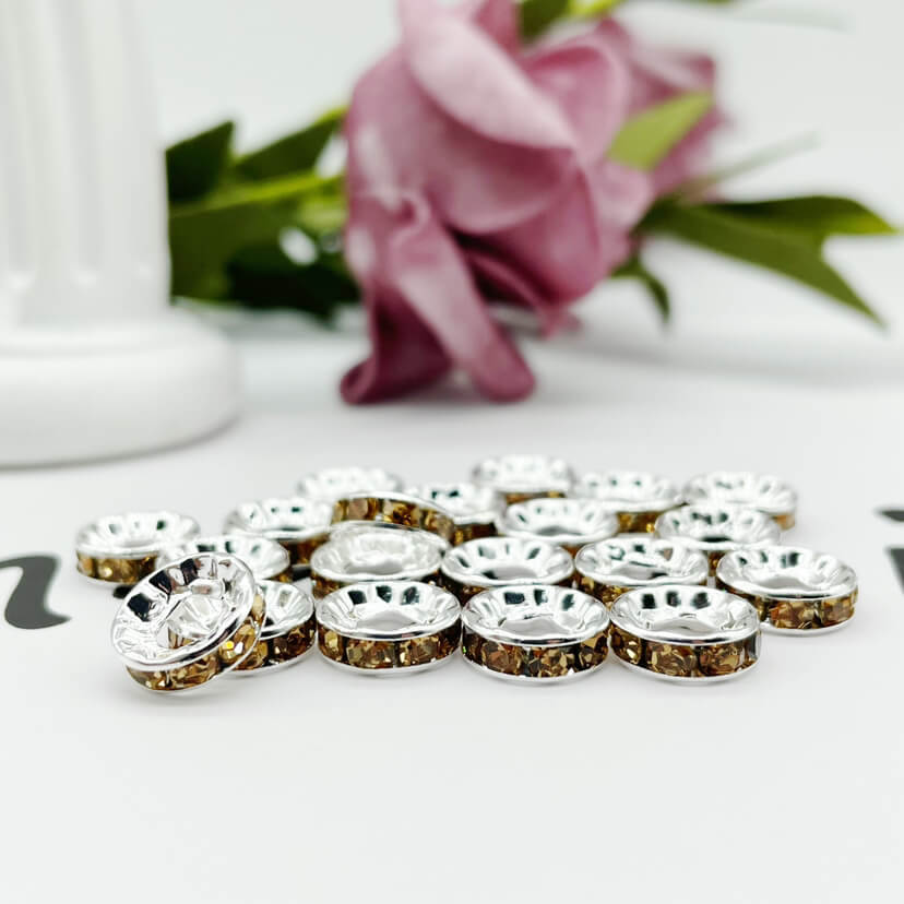 Copper Round Spacer Beads 10mm Large Hole Rhinestone 100pcs 19