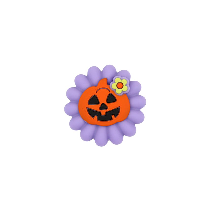 Silicone 3D Focal Beads Halloween Pumpkin With Purple Flower 20pcs