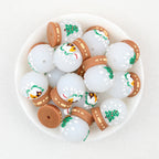 Snow Globe 3D Silicone Focal Beads Wholesale, Christmas Green Tree Snowflake Design