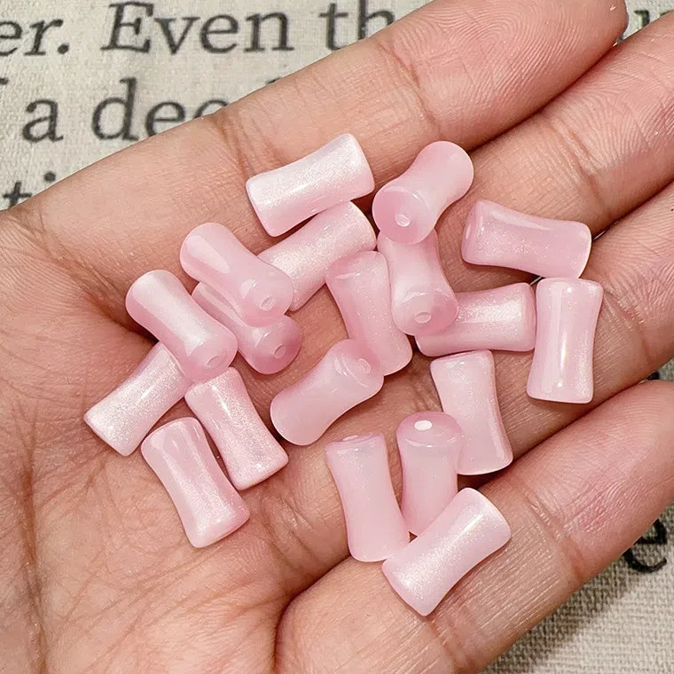 Imitation Jade Bamboo Section Resin Beads 12mm Glitter Powder 10pcs 10