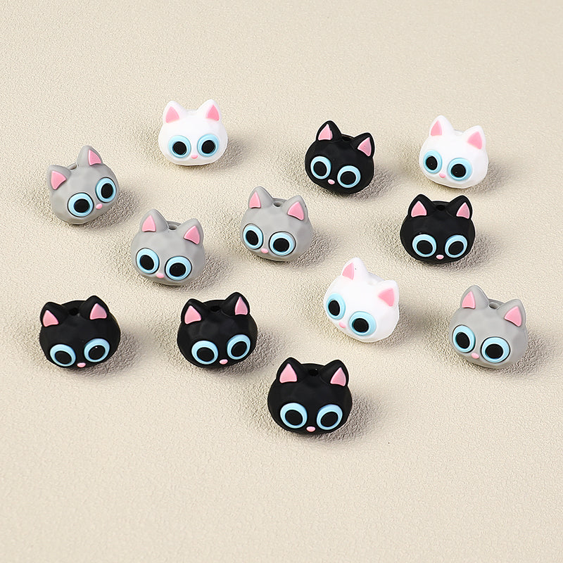  3D Large Eye Cat Heads Silicone Focal Beads 20Pcs 3
