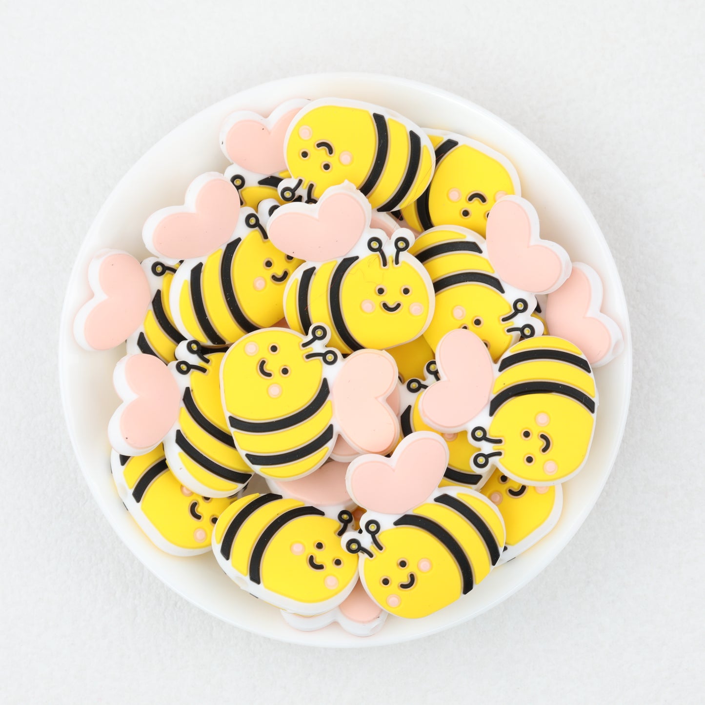 Cute Yellow and Pink Bee Silicone Focal Beads 20 pcs 3