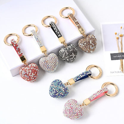 Diamond Encrusted Crystal Heart Keychain Alloy Multiple Colors
