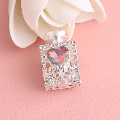 Fancy Alloy Perfume Bottle Charm Beads with Heart and Rhinestones 2pcs 22