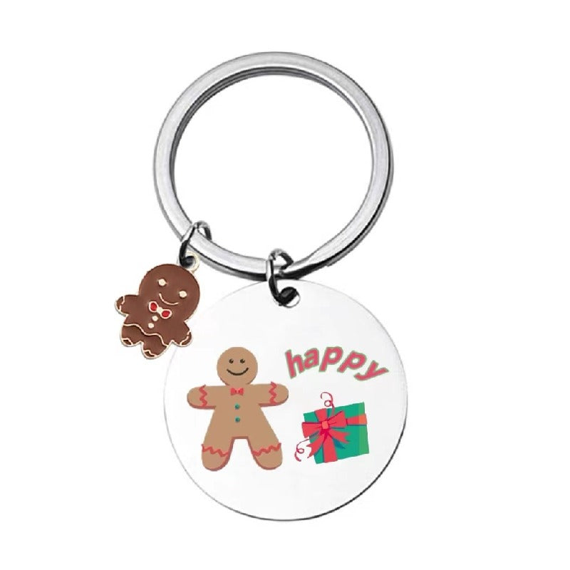Christmas Gingerbread Man Keychain Stainless Steel Festive Charm 2