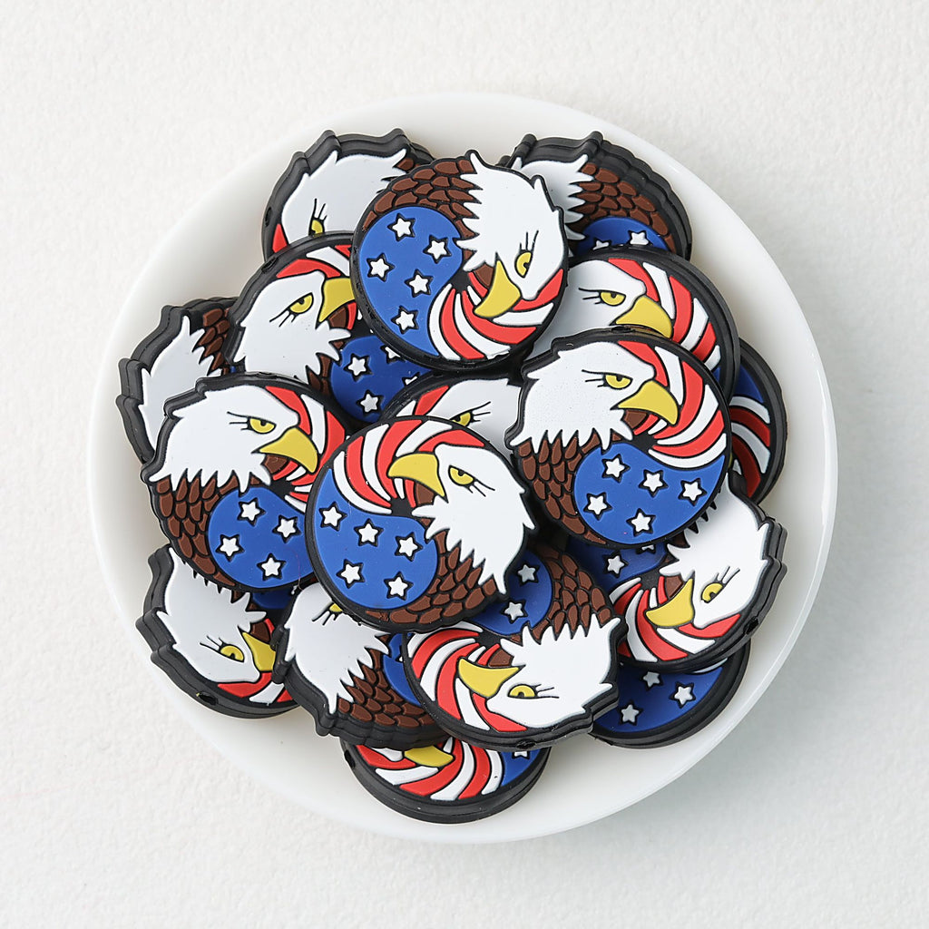 US Independence Day Eagle Head Round Silicone Focal Beads 20pcs