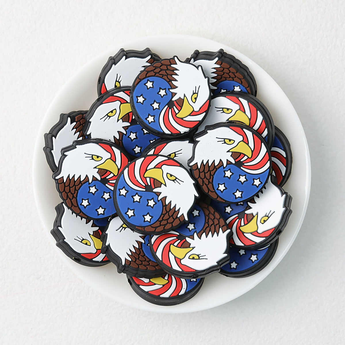 US Independence Day Eagle Head Round Silicone Focal Beads 20pcs