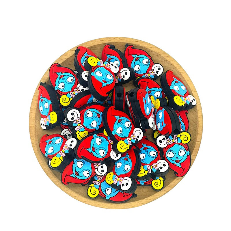 Silicone Focal Beads Halloween Sally Red Hair Skull Accessory 20pcs 2