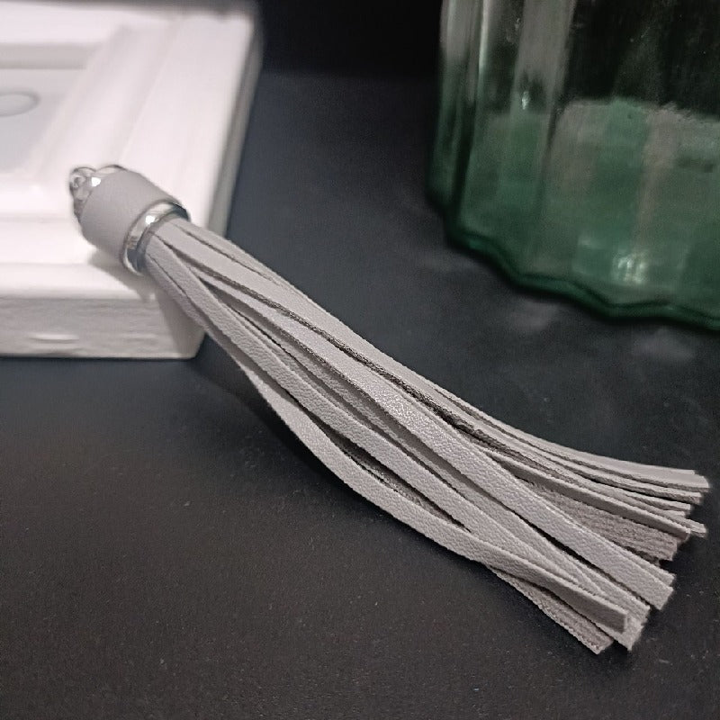 Silver PU Leather Tassel Keychain Metallic 9cm Length 9