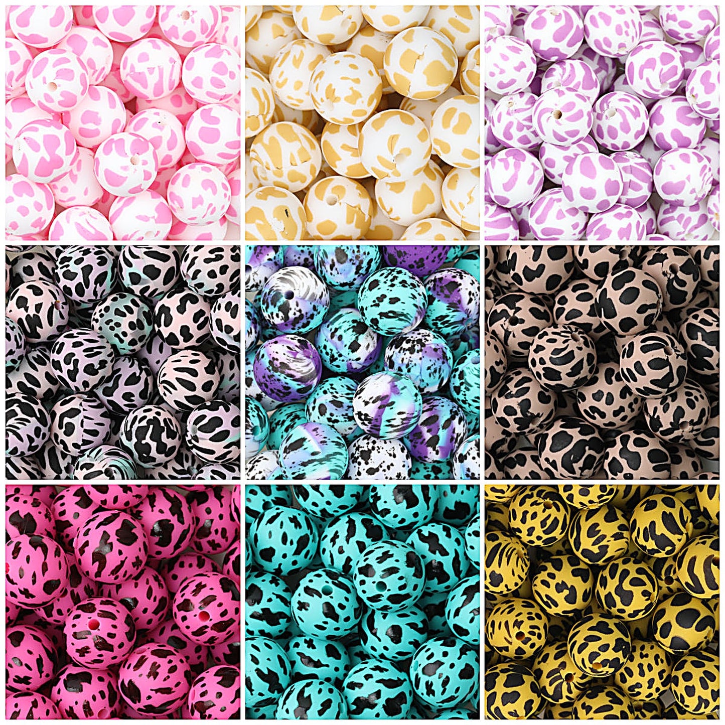 15mm Cow PPrinted Round Silicone Beads Colorful Spots 50pcs