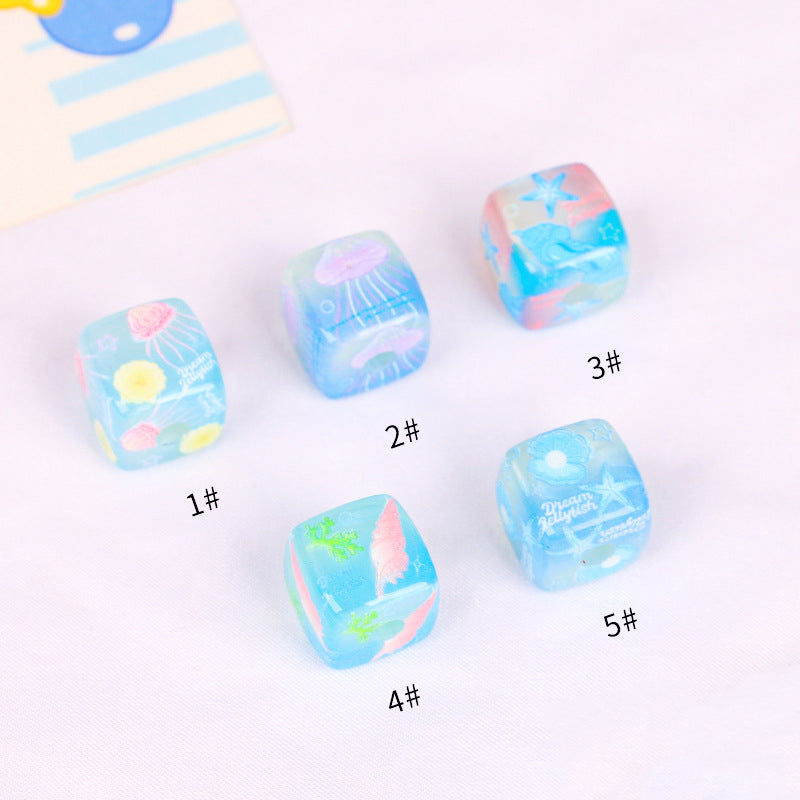 Jelly Texture Square Acrylic Beads 14mm Marine Series 10pcs 6