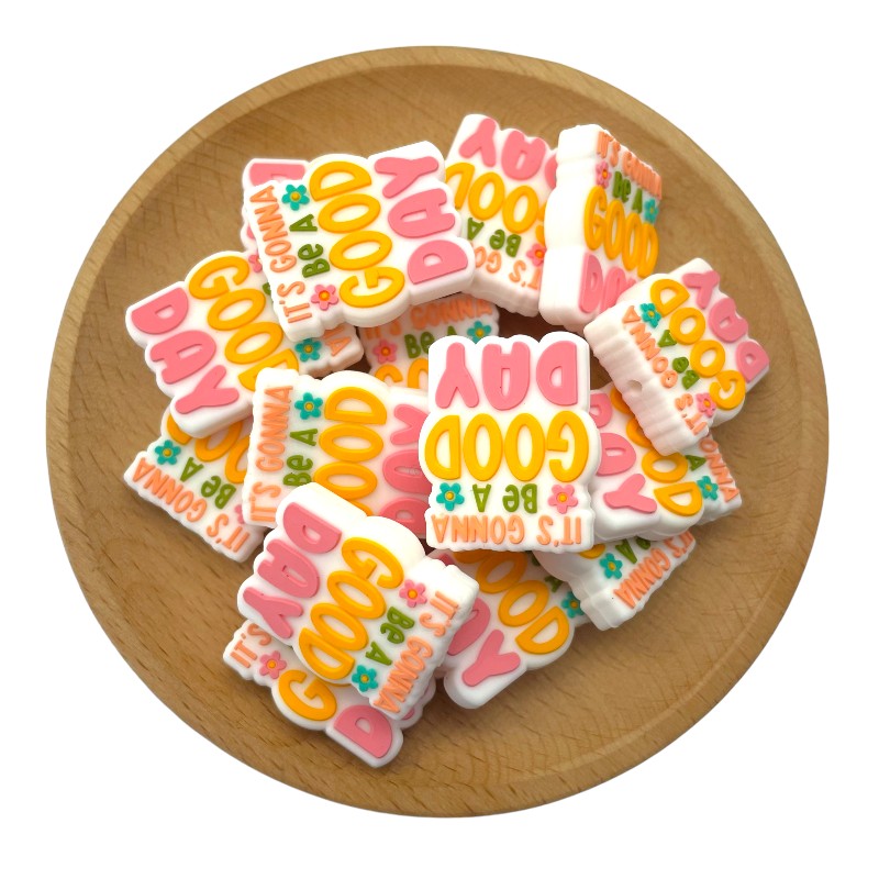Silicone Focal Beads Positive Phrase Typography with Flower Accents 20pcs 2