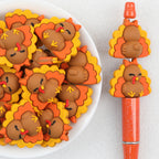 3D Turkey Silicone Focal Beads Wholesale, Thanksgiving Brown Orange Yellow Design
