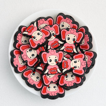 Colorful Animal Character Silicone Focal Beads 20pcs