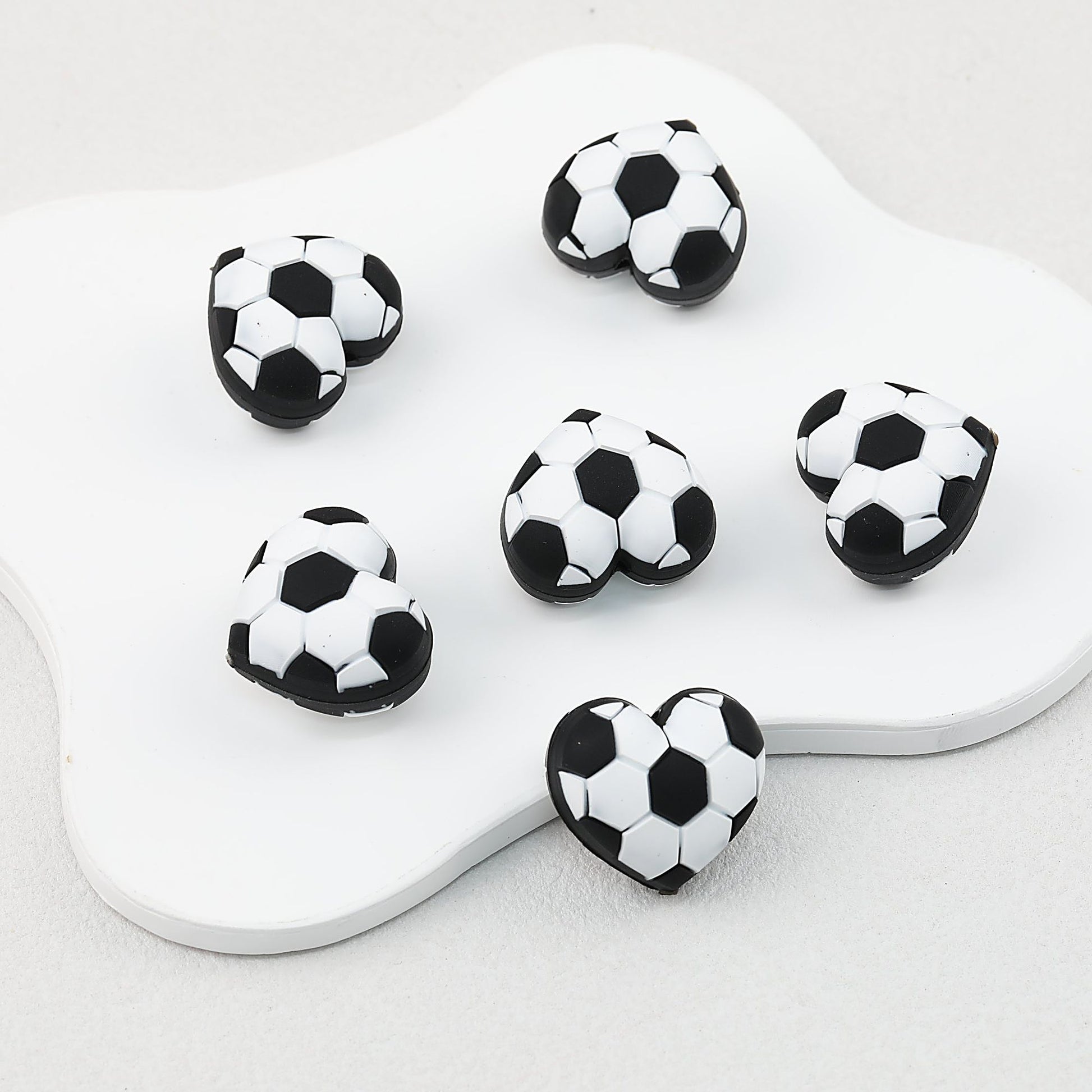 3D Black and White Soccer Ball Silicone Focal Beads 20pcs