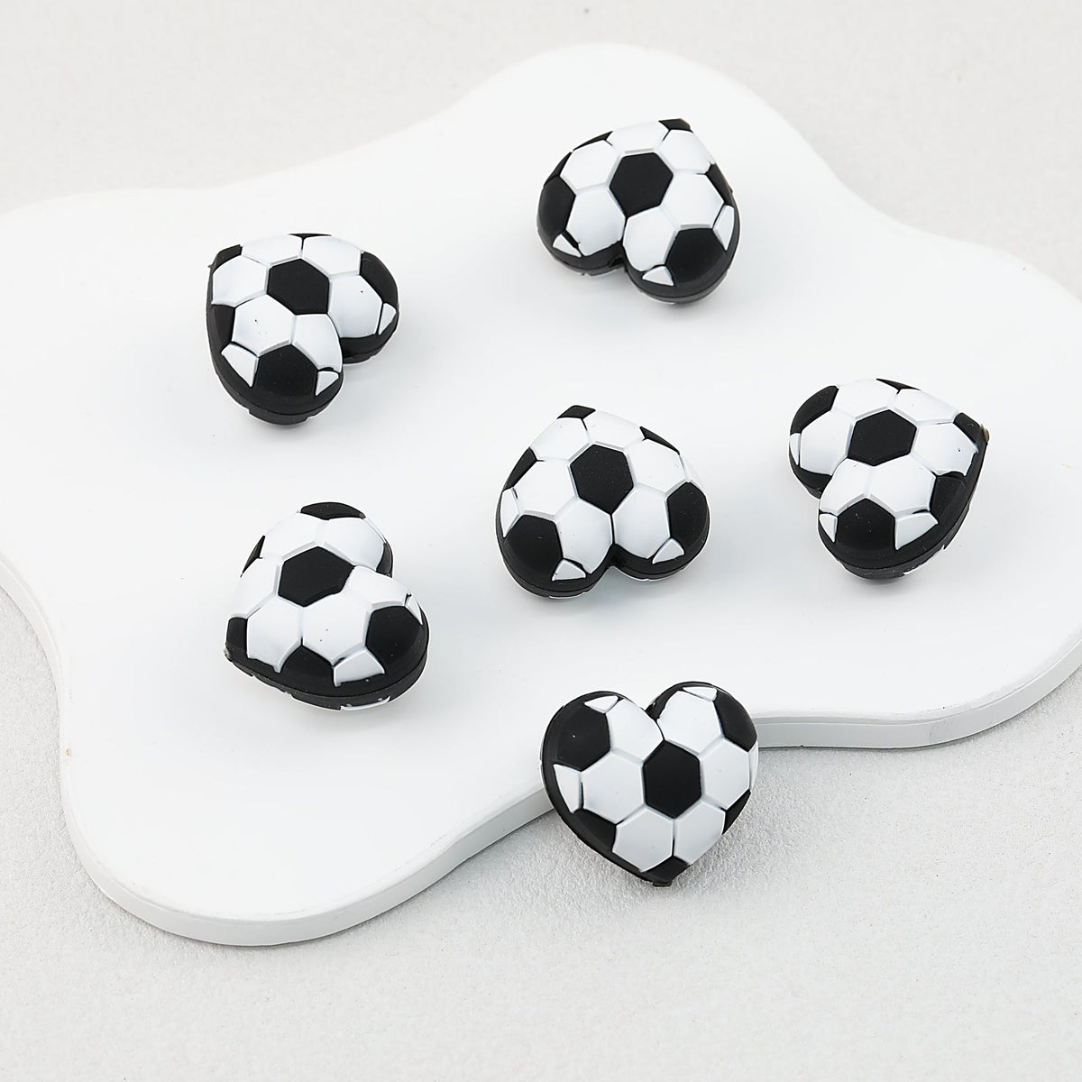 3D Black and White Soccer Ball Silicone Focal Beads 20pcs
