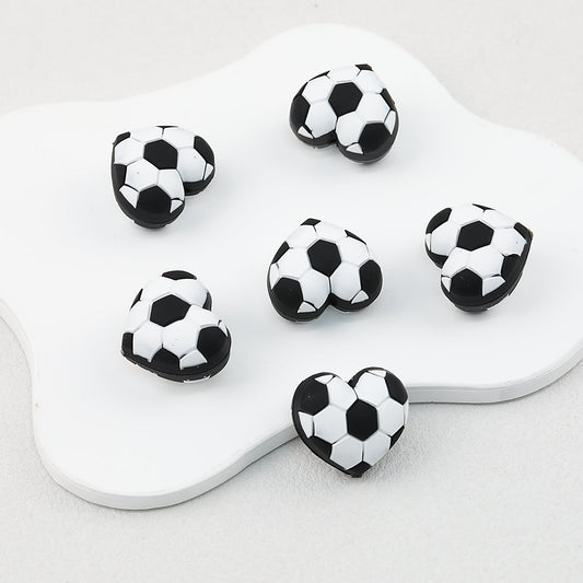 3D Black and White Soccer Ball Silicone Focal Beads 20pcs